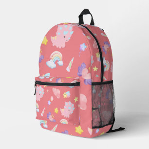 Cute pink sweet dinosaur rainbow pastel Pattern Printed Backpack