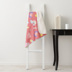 Cute pink sweet dinosaur rainbow pastel Pattern Sherpa Blanket