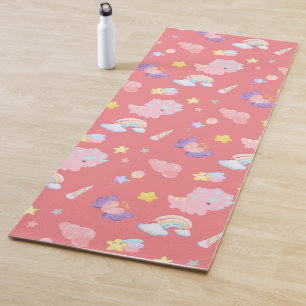 Cute pink sweet dinosaur rainbow pastel Pattern Yoga Mat
