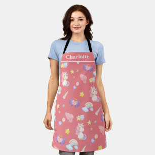 Cute pink sweet unicorn rainbow balloon Pattern  Apron