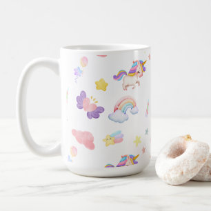 Cute pink sweet unicorn rainbow Balloon Pattern Coffee Mug