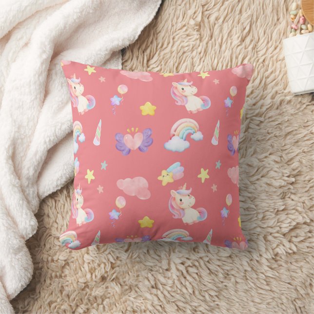 Cute pink sweet unicorn rainbow balloon Pattern  Cushion (Blanket)