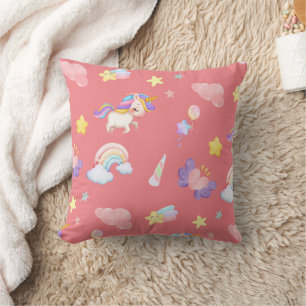 Cute pink sweet unicorn rainbow Balloon Pattern Cushion