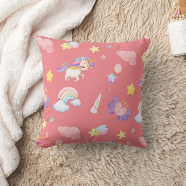 Cute pink sweet unicorn rainbow Balloon Pattern Cushion (Blanket)
