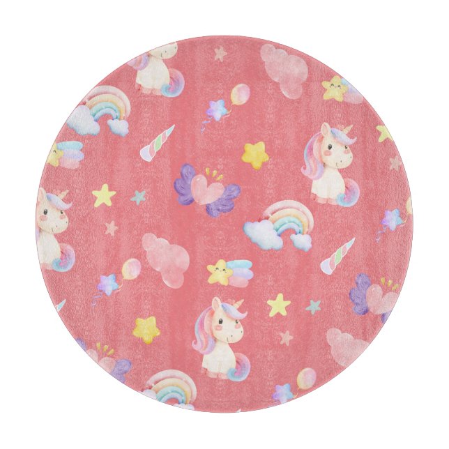 Cute pink sweet unicorn rainbow balloon Pattern  Cutting Board (Front)