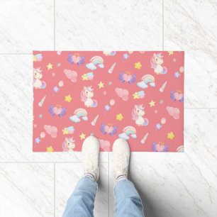 Cute pink sweet unicorn rainbow balloon Pattern Doormat
