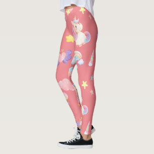 Cute pink sweet unicorn rainbow balloon Pattern Leggings
