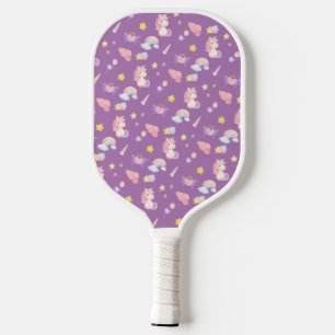 Cute pink sweet unicorn rainbow balloon Pattern Pickleball Paddle