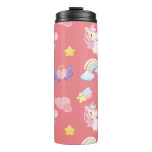 Cute pink sweet unicorn rainbow balloon Pattern Thermal Tumbler