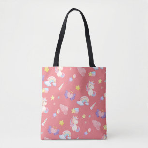Cute pink sweet unicorn rainbow balloon Pattern Tote Bag