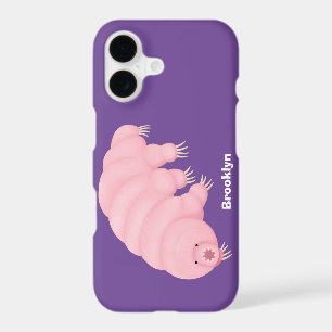 Cute pink tardigrade water bear cartoon