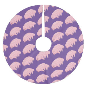 Cute pink tardigrade water bear cartoon brushed polyester tree skirt