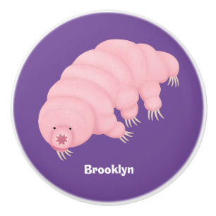 Cute pink tardigrade water bear cartoon ceramic knob