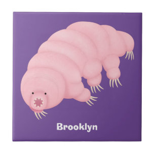 Cute pink tardigrade water bear cartoon ceramic tile