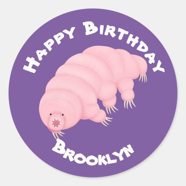 Cute pink tardigrade water bear cartoon  classic r round sticker (Front)