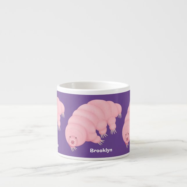 Cute pink tardigrade water bear cartoon  espresso cup (Front)