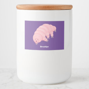 Cute pink tardigrade water bear cartoon food label