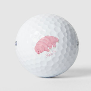 Cute pink tardigrade water bear cartoon  golf balls