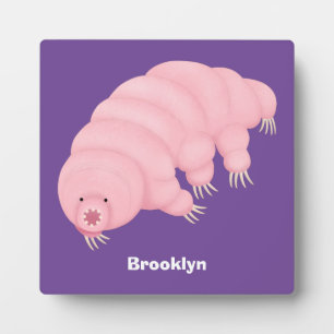 Cute pink tardigrade water bear cartoon plaque