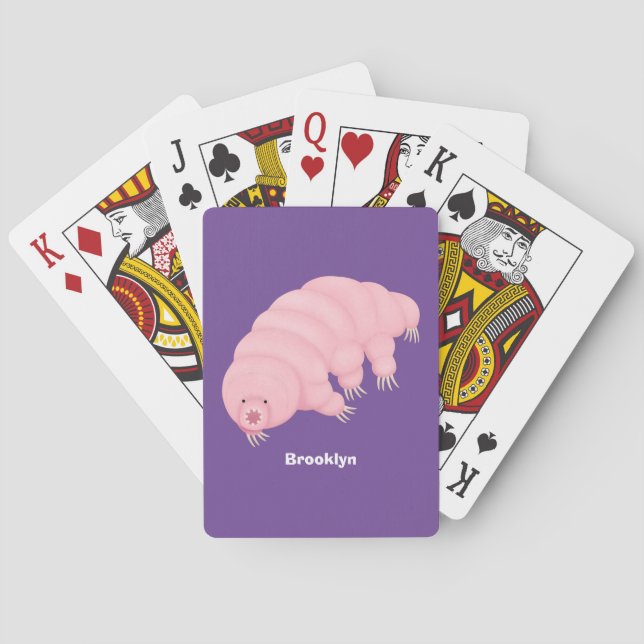 Cute pink tardigrade water bear cartoon playing cards (Back)