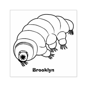 Cute pink tardigrade water bear cartoon rubber stamp
