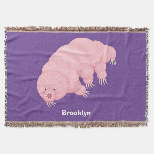 Cute pink tardigrade water bear cartoon throw blanket (Front)