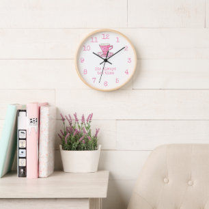 Cute Pink teacup   its always tea time kitchen Clock