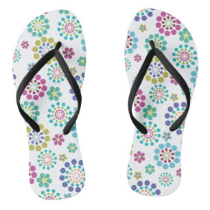 Cute Pink Teal Dot Flower Pattern Thongs
