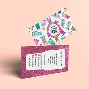 Cute Pink Teal Floral Glitter Tumbler Crafter Logo Business Card
