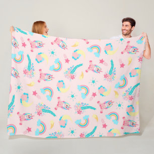 Cute Pink Teal Unicorn Rainbow Floral Stars Fleece Blanket