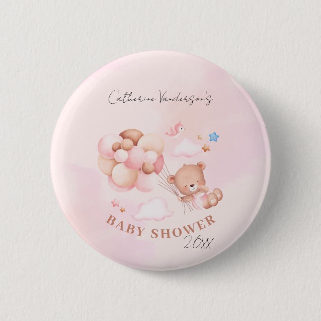 Cute Pink Teddy Bear Baby Shower 6 Cm Round Badge (Front)