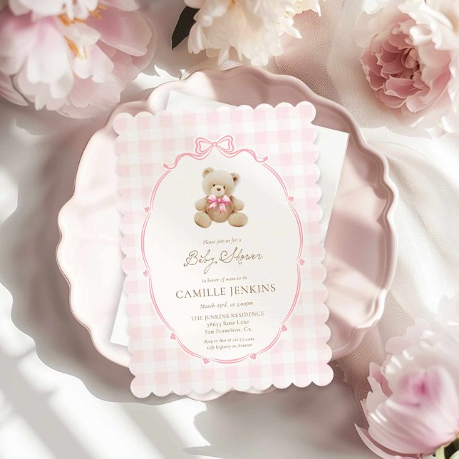 Cute Pink Teddy Bear Girl Baby Shower Invite (Teddy Bear Pink Girl Baby Shower Invitation)