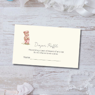 Cute Pink Teddy Bear Golfing Diaper Raffle Ticket Enclosure Card