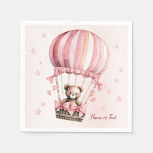 Cute Pink Teddy Bear Hot Air Balloon Beautiful Napkin