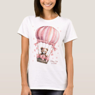 Cute Pink Teddy Bear Hot Air Balloon Elegant T-Shirt