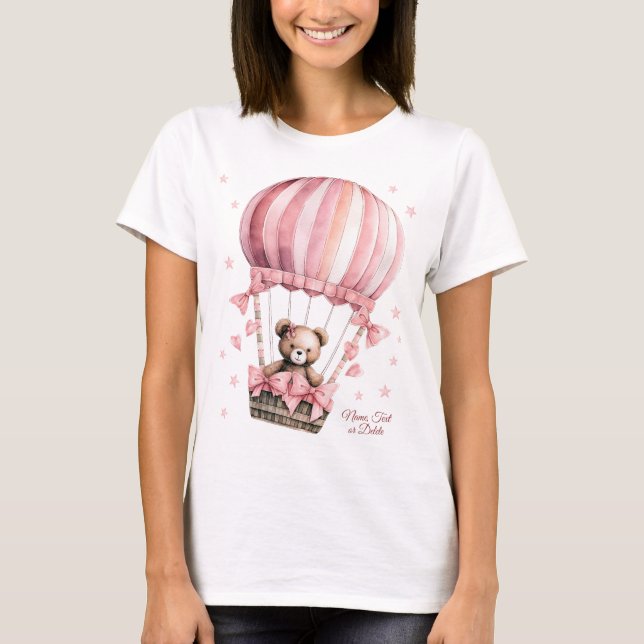 Cute Pink Teddy Bear Hot Air Balloon Elegant T-Shirt (Front)