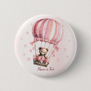 Cute Pink Teddy Bear Hot Air Balloon Party 6 Cm Round Badge