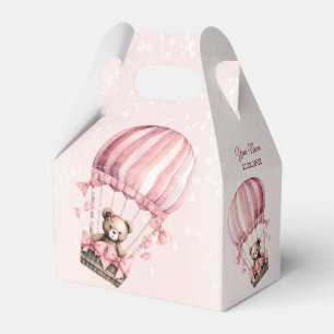 Cute Pink Teddy Bear Hot Air Balloon Party Favour Box