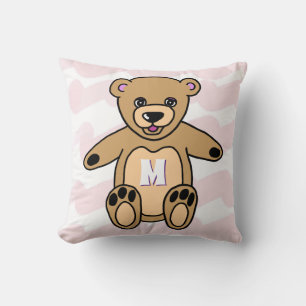 Cute Pink Teddy Bear Pattern Monogram Cushion