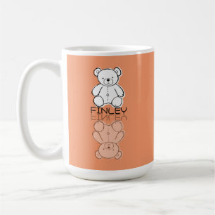 Cute Pink Teddy Bear Reflection Doodle Custom Name Coffee Mug