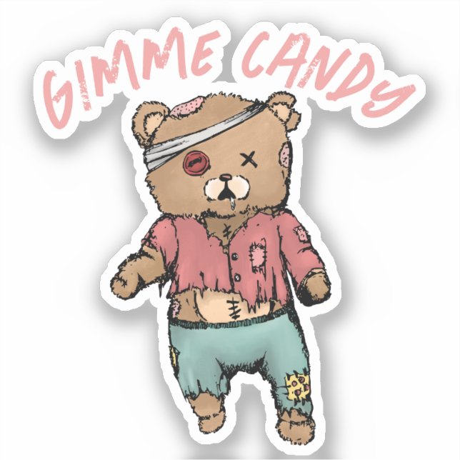 Cute Pink Teddy Bear Zombie Gimme Candy Halloween (Front)