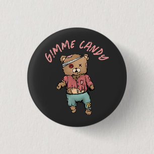 Cute Pink Teddy Bear Zombie Gimme Candy Halloween 3 Cm Round Badge