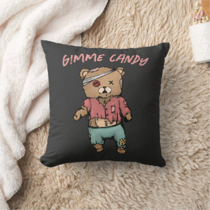 Cute Pink Teddy Bear Zombie Gimme Candy Halloween Cushion