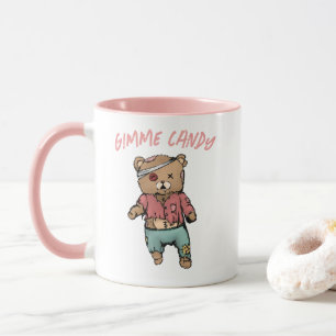 Cute Pink Teddy Bear Zombie Gimme Candy Halloween Mug