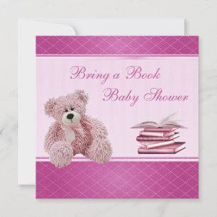 Cute Pink Teddy Elegant Bring a Book Baby Shower Invitation
