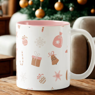 Cute Pink Themed Christmas Two-Tone Coffee Mug