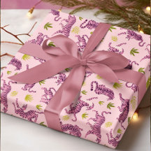 Cute Pink Tigers Tropical Leaves Abstract Animal
