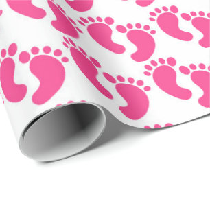 Cute pink tiled baby feet pattern wrapping paper