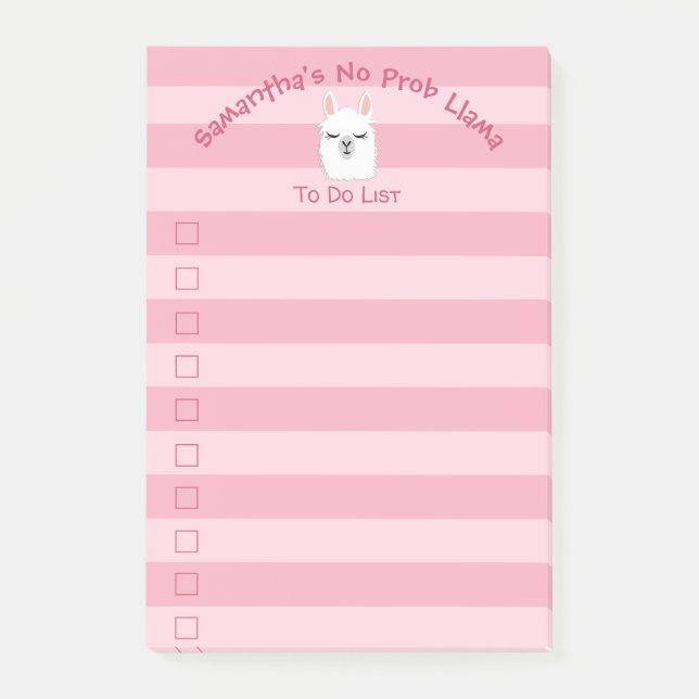 Cute Pink To Do List Llama Pastel Lined Cute Post-it Notes (Front)