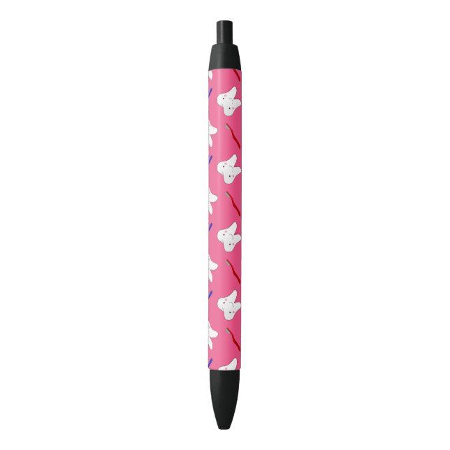 Cute pink toothburshes and teeth pattern black ink pen (Front Vertical)